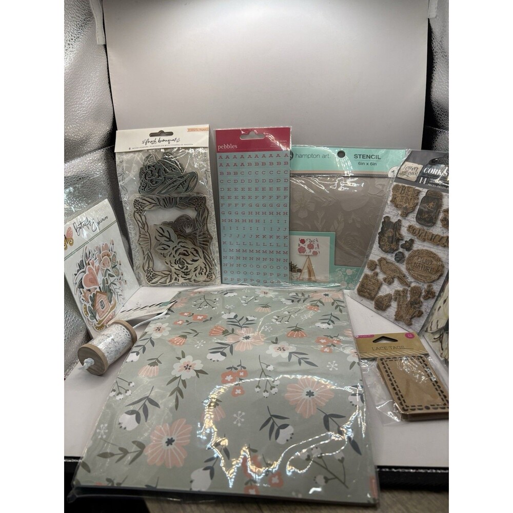 Mixed Lot Of Paper Craft Supplies Scrapbooking Sprockets, Card Stock, Tags More